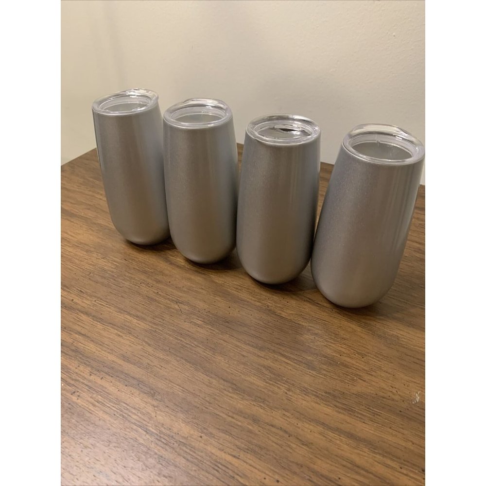 4 Pack Stemless Double Insulated Champagne Flute Tumbler with Lid 5 Oz Silver